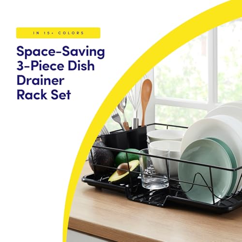 Space-Saving 3-Piece Dish Drainer Rack Set with Cutlery Holder - Maximize Countertop Space, Black - My Kitchen Products