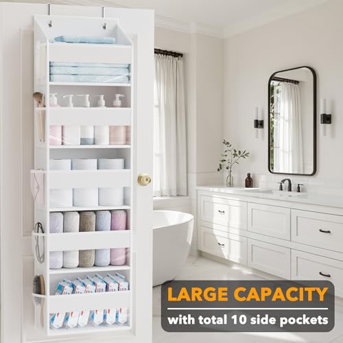 SpaceAid 1 Pack Over The Door Organizer with 5 Large Pockets and 10 Mesh Side Pockets, 5 Layers Door Organizer Hanging with Clear Window for Bedroom, Bathroom, Pantry and Nursery, White - My Kitchen Products