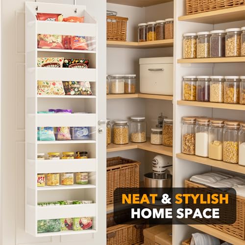 SpaceAid 1 Pack Over The Door Organizer with 5 Large Pockets and 10 Mesh Side Pockets, 5 Layers Door Organizer Hanging with Clear Window for Bedroom, Bathroom, Pantry and Nursery, White - My Kitchen Products