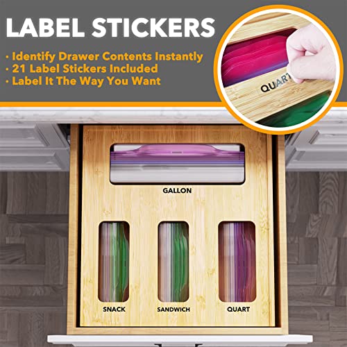 SpaceAid Bag Storage Organizer for Kitchen Drawer, Bamboo Organizer, Compatible with Gallon, Quart, Sandwich and Snack Variety Size Bag (1 Box 4 Slots) - My Kitchen Products
