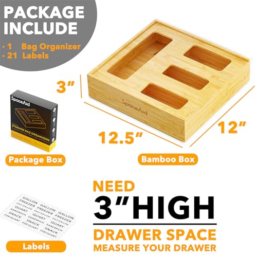 SpaceAid Bag Storage Organizer for Kitchen Drawer, Bamboo Organizer, Compatible with Gallon, Quart, Sandwich and Snack Variety Size Bag (1 Box 4 Slots) - My Kitchen Products