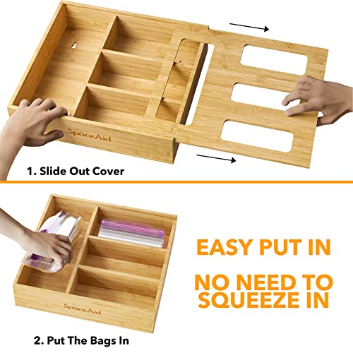 SpaceAid Bag Storage Organizer for Kitchen Drawer, Bamboo Organizer, Compatible with Gallon, Quart, Sandwich and Snack Variety Size Bag (1 Box 4 Slots) - My Kitchen Products