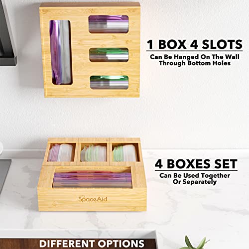 SpaceAid Bag Storage Organizer for Kitchen Drawer, Bamboo Organizer, Compatible with Gallon, Quart, Sandwich and Snack Variety Size Bag (1 Box 4 Slots) - My Kitchen Products