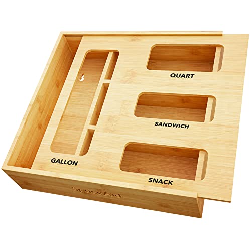 SpaceAid Bag Storage Organizer for Kitchen Drawer, Bamboo Organizer, Compatible with Gallon, Quart, Sandwich and Snack Variety Size Bag (1 Box 4 Slots) - My Kitchen Products