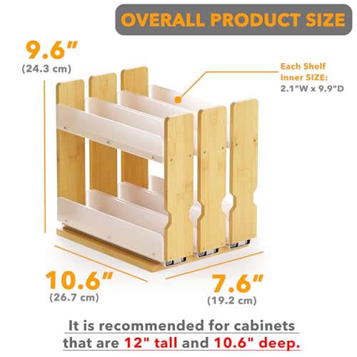 SpaceAid Bamboo Pull Out Spice Rack Organizer for Cabinet, Heavy Duty Slide Out Seasoning Kitchen Pantry Sliding Vertical Organization, 7.6" Wide, 3 Drawers(2" Wide), 2-Tier, Natural - My Kitchen Products