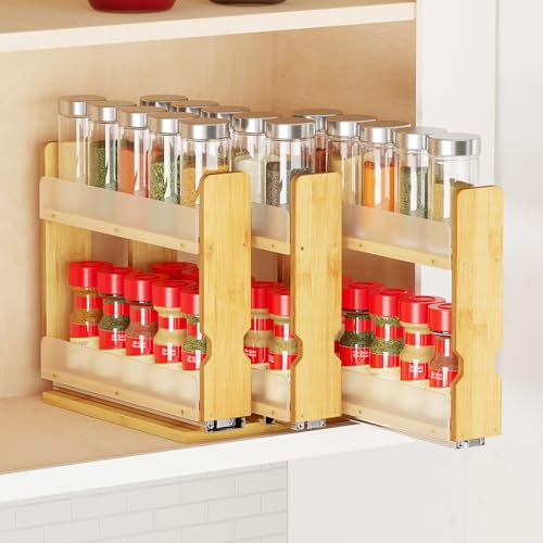 SpaceAid Bamboo Pull Out Spice Rack Organizer for Cabinet, Heavy Duty Slide Out Seasoning Kitchen Pantry Sliding Vertical Organization, 7.6" Wide, 3 Drawers(2" Wide), 2-Tier, Natural - My Kitchen Products