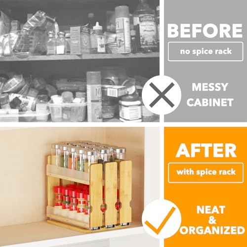 SpaceAid Bamboo Pull Out Spice Rack Organizer for Cabinet, Heavy Duty Slide Out Seasoning Kitchen Pantry Sliding Vertical Organization, 7.6" Wide, 3 Drawers(2" Wide), 2-Tier, Natural - My Kitchen Products
