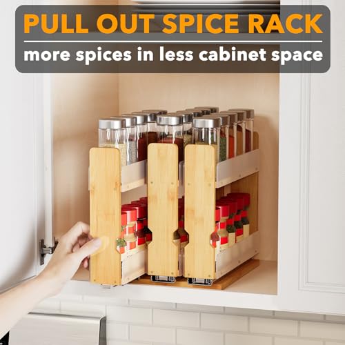 SpaceAid Bamboo Pull Out Spice Rack Organizer for Cabinet, Heavy Duty Slide Out Seasoning Kitchen Pantry Sliding Vertical Organization, 7.6" Wide, 3 Drawers(2" Wide), 2-Tier, Natural - My Kitchen Products