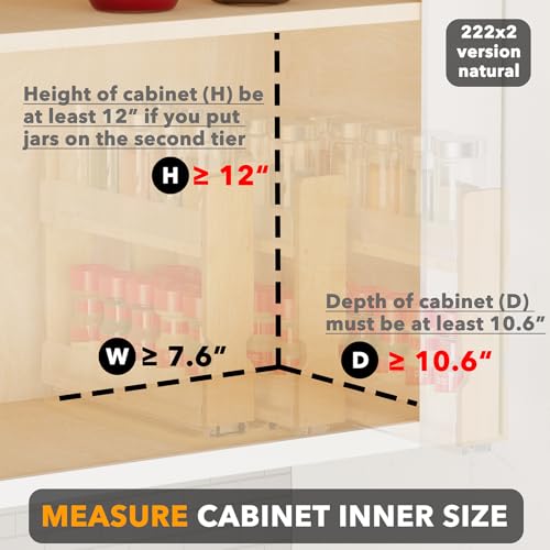 SpaceAid Bamboo Pull Out Spice Rack Organizer for Cabinet, Heavy Duty Slide Out Seasoning Kitchen Pantry Sliding Vertical Organization, 7.6" Wide, 3 Drawers(2" Wide), 2-Tier, Natural - My Kitchen Products