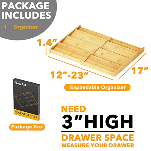 SpaceAid Bamboo Spice Drawer Organizer, (Need 3" Deep Drawer) Expandable 4 Tier Spices Rack for Cabinet, Kitchen Seasoning Storage Insert (Jars Not Included, From 12" to 23" Wide) - My Kitchen Products