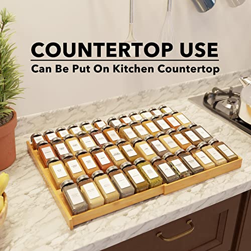SpaceAid Bamboo Spice Drawer Organizer, (Need 3" Deep Drawer) Expandable 4 Tier Spices Rack for Cabinet, Kitchen Seasoning Storage Insert (Jars Not Included, From 12" to 23" Wide) - My Kitchen Products