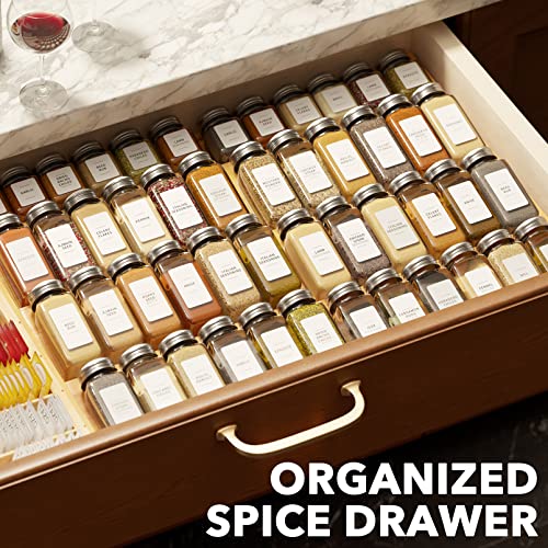SpaceAid Bamboo Spice Drawer Organizer, (Need 3" Deep Drawer) Expandable 4 Tier Spices Rack for Cabinet, Kitchen Seasoning Storage Insert (Jars Not Included, From 12" to 23" Wide) - My Kitchen Products