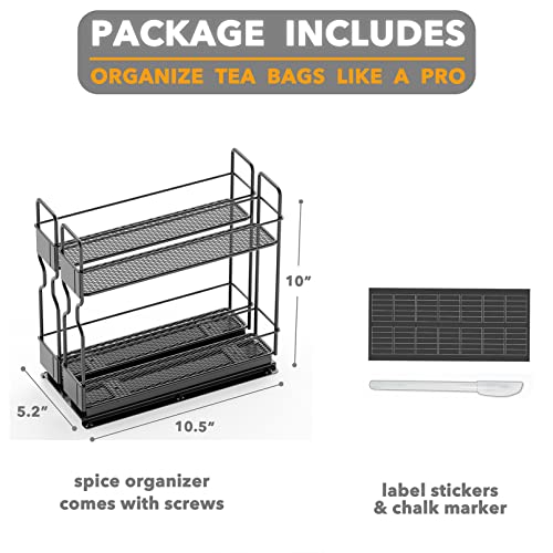 SpaceAid Pull Out Spice Rack Organizer for Cabinet, Heavy Duty Slide Out Seasoning Kitchen Organizer, Cabinet Organizer, with Labels, 5.2" W x10.75 D x10 H, 2 Drawers 2-Tier - My Kitchen Products