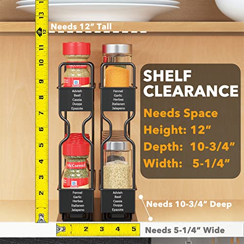 SpaceAid Pull Out Spice Rack Organizer for Cabinet, Heavy Duty Slide Out Seasoning Kitchen Organizer, Cabinet Organizer, with Labels, 5.2" W x10.75 D x10 H, 2 Drawers 2-Tier - My Kitchen Products