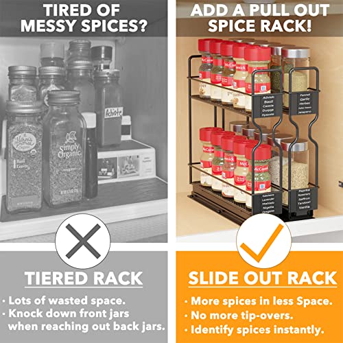 SpaceAid Pull Out Spice Rack Organizer for Cabinet, Heavy Duty Slide Out Seasoning Kitchen Organizer, Cabinet Organizer, with Labels, 5.2" W x10.75 D x10 H, 2 Drawers 2-Tier - My Kitchen Products