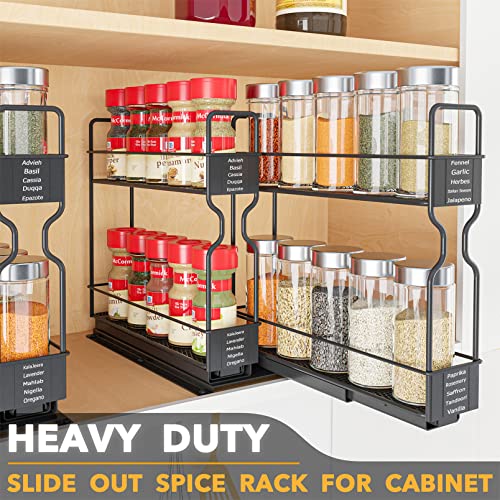 SpaceAid Pull Out Spice Rack Organizer for Cabinet, Heavy Duty Slide Out Seasoning Kitchen Organizer, Cabinet Organizer, with Labels, 5.2" W x10.75 D x10 H, 2 Drawers 2-Tier - My Kitchen Products