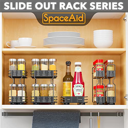 SpaceAid Pull Out Spice Rack Organizer for Cabinet, Heavy Duty Slide Out Seasoning Kitchen Organizer, Cabinet Organizer, with Labels, 5.2" W x10.75 D x10 H, 2 Drawers 2-Tier - My Kitchen Products