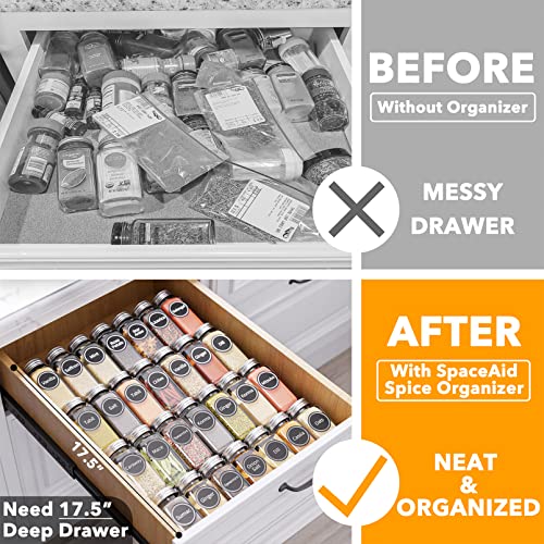 SpaceAid Spice Drawer Organizer with 28 Spice Jars, 386 Spice Labels, 4 Tier Seasoning Rack Tray Insert for Kitchen Drawers, 13" Wide x 17.5" Deep - My Kitchen Products