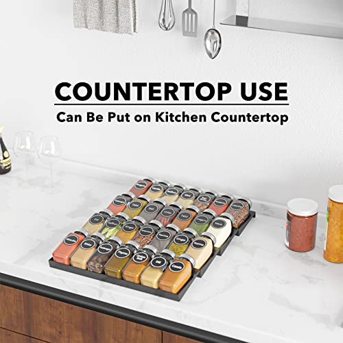 SpaceAid Spice Drawer Organizer with 28 Spice Jars, 386 Spice Labels, 4 Tier Seasoning Rack Tray Insert for Kitchen Drawers, 13" Wide x 17.5" Deep - My Kitchen Products