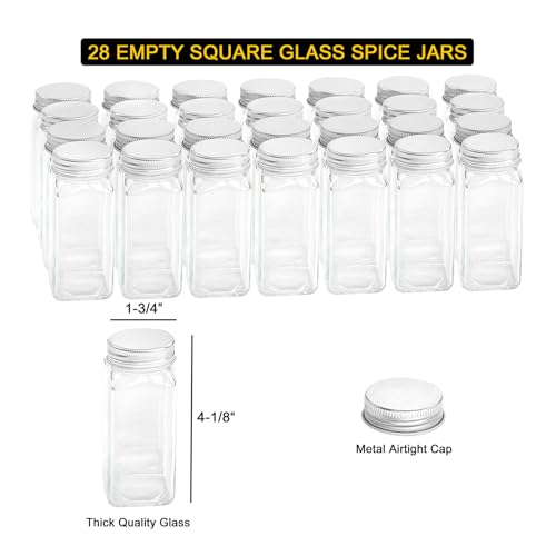 SpaceAid Spice Rack Organizer with 28 Spice Jars, 386 Spice Labels, Chalk Marker and Funnel Set for Cabinet, Countertop, Pantry, Cupboard or Door & Wall Mount - 28 Jars, 13.4" W × 10.8" H, Black - My Kitchen Products