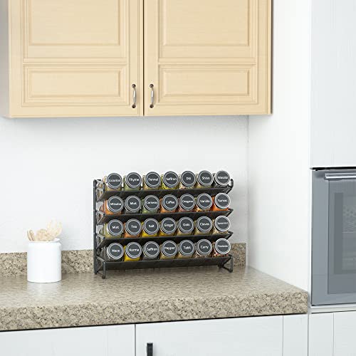 SpaceAid Spice Rack Organizer with 28 Spice Jars, 386 Spice Labels, Chalk Marker and Funnel Set for Cabinet, Countertop, Pantry, Cupboard or Door & Wall Mount - 28 Jars, 13.4" W × 10.8" H, Black - My Kitchen Products