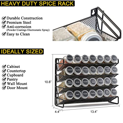 SpaceAid Spice Rack Organizer with 28 Spice Jars, 386 Spice Labels, Chalk Marker and Funnel Set for Cabinet, Countertop, Pantry, Cupboard or Door & Wall Mount - 28 Jars, 13.4" W × 10.8" H, Black - My Kitchen Products