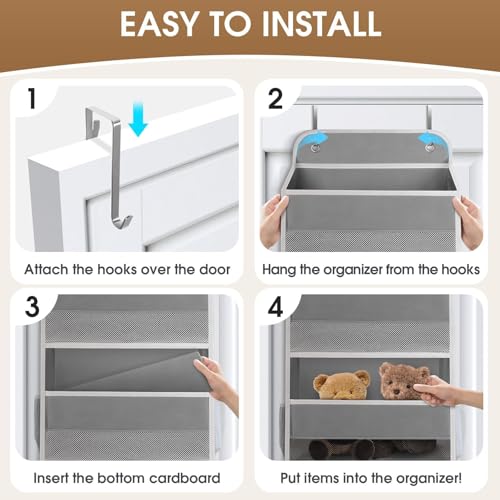 SpaceHacks 1 Pack Over The Door Organizer, Hanging Storage Organizer with Clear Window, 40lb Ultra Sturdy Large Capacity Room Organizer for Pantry Laundry Bathroom Nursery Closet Baby Essential (Grey) - My Kitchen Products