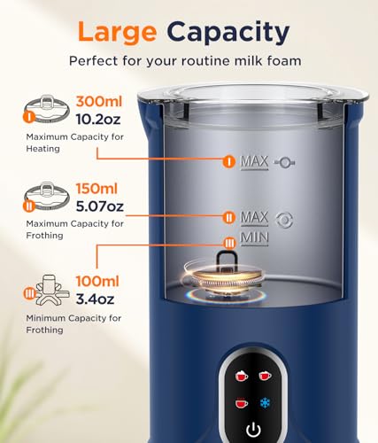 Spacekey Milk Frother Electric Automatic Frother for Coffee with Mute Mode, 10.1oz/300ml Overheat Protection Milk Steamer, 4-in-1 Warm and Cold Foam Maker for Latte/Hot Chocolate - My Kitchen Products
