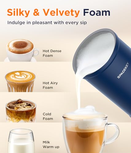 Spacekey Milk Frother Electric Automatic Frother for Coffee with Mute Mode, 10.1oz/300ml Overheat Protection Milk Steamer, 4-in-1 Warm and Cold Foam Maker for Latte/Hot Chocolate - My Kitchen Products