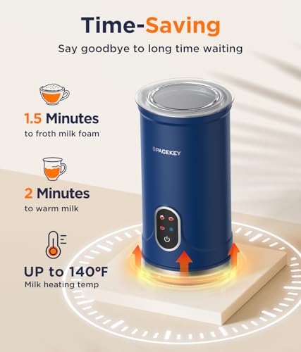 Spacekey Milk Frother Electric Automatic Frother for Coffee with Mute Mode, 10.1oz/300ml Overheat Protection Milk Steamer, 4-in-1 Warm and Cold Foam Maker for Latte/Hot Chocolate - My Kitchen Products
