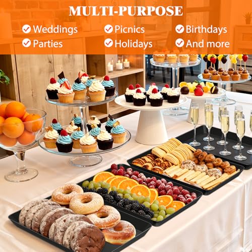 SpaceTrove 4-Pack Serving Tray Set, Reusable Plastic Serving Platter for Party Supplies, Entertaining, Grilling Accessories, Stackable Kitchen Snack Box Container for Dessert, Fruit, Cookie, (Black) - My Kitchen Products