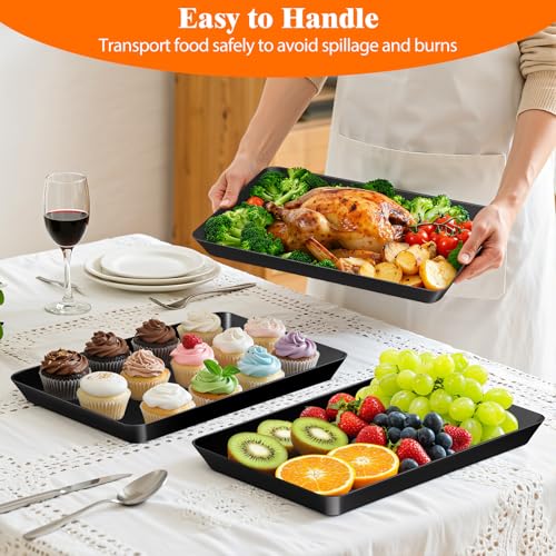 SpaceTrove 4-Pack Serving Tray Set, Reusable Plastic Serving Platter for Party Supplies, Entertaining, Grilling Accessories, Stackable Kitchen Snack Box Container for Dessert, Fruit, Cookie, (Black) - My Kitchen Products
