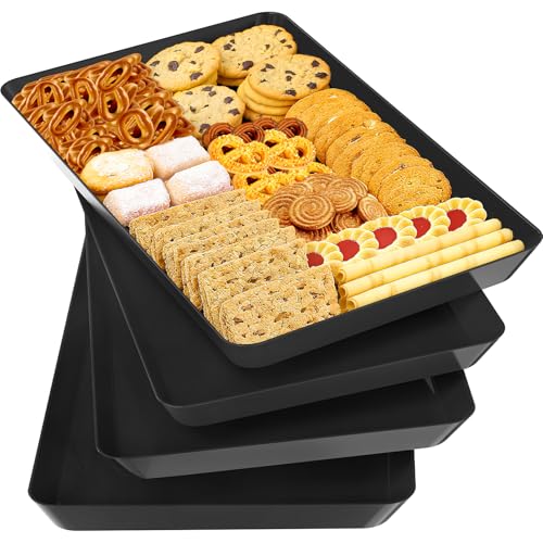 SpaceTrove 4-Pack Serving Tray Set, Reusable Plastic Serving Platter for Party Supplies, Entertaining, Grilling