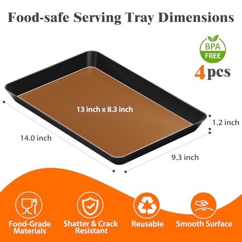 SpaceTrove 4-Pack Serving Tray Set, Reusable Plastic Serving Platter for Party Supplies, Entertaining, Grilling Accessories, Stackable Kitchen Snack Box Container for Dessert, Fruit, Cookie, (Black) - My Kitchen Products