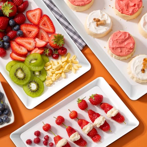 SpaceWhisper 3 Pack Serving Tray, White Rectangular Appetizer Platters for Party, Catering, Buffet, Large Reusable Serving Dishes for Snacks, Fruit, Dessert, 3 Size Set 16 * 11", 14 * 9", 12 * 7" - My Kitchen Products