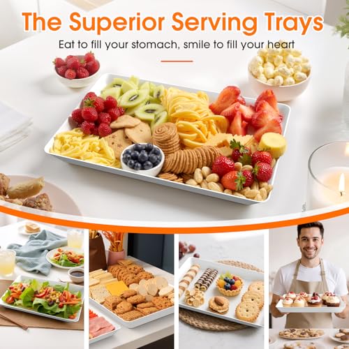 SpaceWhisper 3 Pack Serving Tray, White Rectangular Appetizer Platters for Party, Catering, Buffet, Large Reusable Serving Dishes for Snacks, Fruit, Dessert, 3 Size Set 16 * 11", 14 * 9", 12 * 7" - My Kitchen Products
