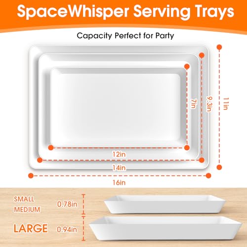 SpaceWhisper 3 Pack Serving Tray, White Rectangular Appetizer Platters for Party, Catering, Buffet, Large Reusable Serving Dishes for Snacks, Fruit, Dessert, 3 Size Set 16 * 11", 14 * 9", 12 * 7" - My Kitchen Products