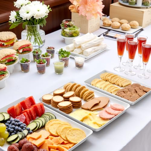 SpaceWhisper 3 Pack Serving Tray, White Rectangular Appetizer Platters for Party, Catering, Buffet, Large Reusable Serving Dishes for Snacks, Fruit, Dessert, 3 Size Set 16 * 11", 14 * 9", 12 * 7" - My Kitchen Products