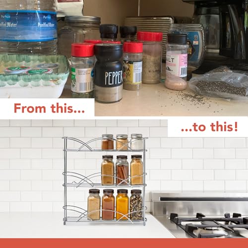 Spectrum 3 Tier Spice Rack Organizer Black Countertop Wire Shelf Spice Rack for Modern Kitchen Pantry Cabinet, Organize Spices with Three Tier Spice Shelf for Kitchen Storage with Wall Mount Option - My Kitchen Products