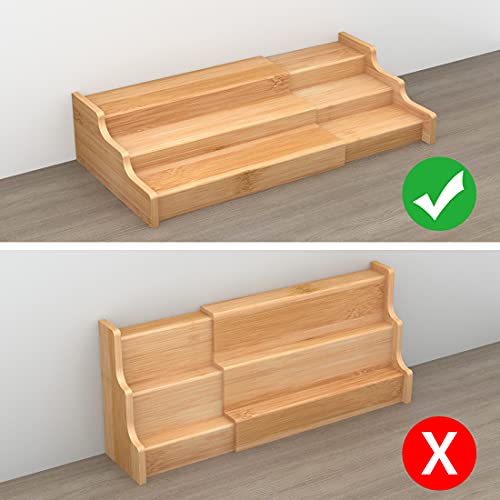 Spice Rack Kitchen Cabinet Organizer- 3 Tier Bamboo Expandable Display Shelf Yellow - My Kitchen Products