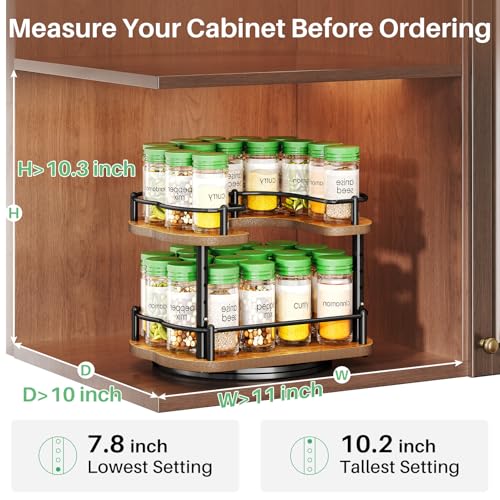 Spice Rack Organization for Cabinet - Height Adjustable Rotating Lazy Susan Organizer, Spice Organizer Fits Cabinets Wide＞ 11 inches, Clearance Height ＞10.5 inches - My Kitchen Products