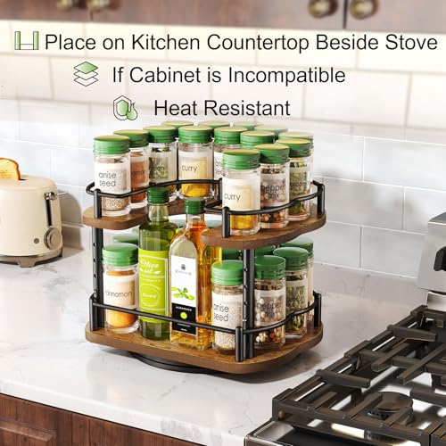 Spice Rack Organization for Cabinet - Height Adjustable Rotating Lazy Susan Organizer, Spice Organizer Fits Cabinets Wide＞ 11 inches, Clearance Height ＞10.5 inches - My Kitchen Products