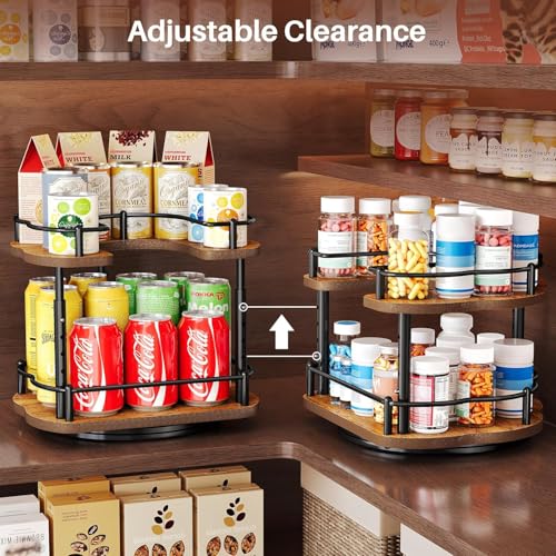 Spice Rack Organization for Cabinet - Height Adjustable Rotating Lazy Susan Organizer, Spice Organizer Fits Cabinets Wide＞ 11 inches, Clearance Height ＞10.5 inches - My Kitchen Products