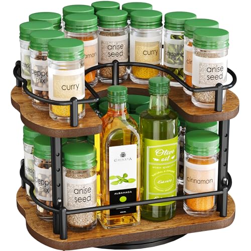 Spice Rack Organization for Cabinet - Height Adjustable Rotating Lazy Susan Organizer, Spice Organizer Fits Cabinets Wide＞ 11 inches, Clearance Height ＞10.5 inches - My Kitchen Products
