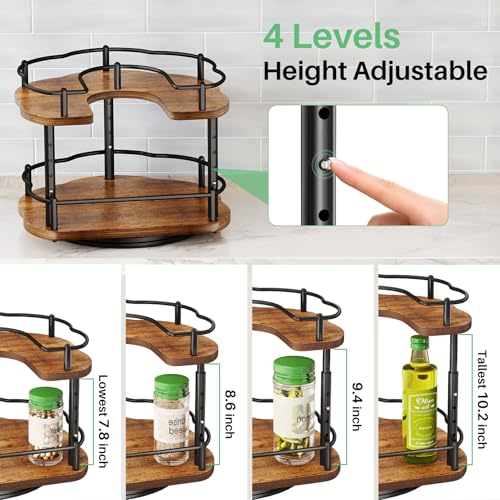 Spice Rack Organization for Cabinet - Height Adjustable Rotating Lazy Susan Organizer, Spice Organizer Fits Cabinets Wide＞ 11 inches, Clearance Height ＞10.5 inches - My Kitchen Products