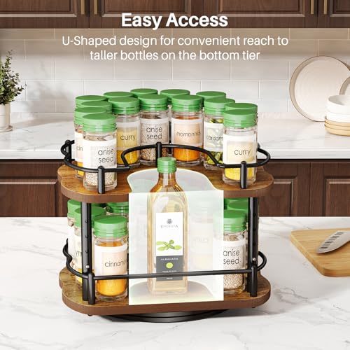 Spice Rack Organization for Cabinet - Height Adjustable Rotating Lazy Susan Organizer, Spice Organizer Fits Cabinets Wide＞ 11 inches, Clearance Height ＞10.5 inches - My Kitchen Products