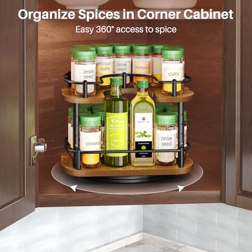 Spice Rack Organization for Cabinet - Height Adjustable Rotating Lazy Susan Organizer, Spice Organizer Fits Cabinets Wide＞ 11 inches, Clearance Height ＞10.5 inches - My Kitchen Products