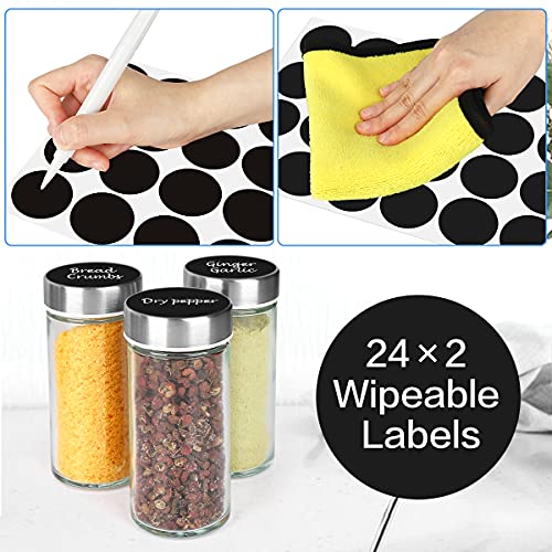 Spice Rack Organizer with Jars for Cabinet (20Pcs) Revolving/Rotating Seasoning Organizer, Stainless Steel/Wooden Countertop Rack Tower Organizer for Kitchen Pantry with Reusable Labels/Funnel/Brushes - My Kitchen Products