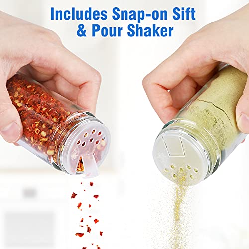 Spice Rack Organizer with Jars for Cabinet (20Pcs) Revolving/Rotating Seasoning Organizer, Stainless Steel/Wooden Countertop Rack Tower Organizer for Kitchen Pantry with Reusable Labels/Funnel/Brushes - My Kitchen Products