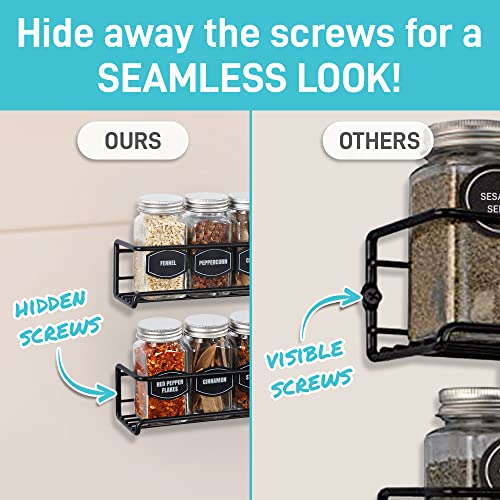 Spice Rack Wall Mounted 4 Tier – Space-Saving Kitchen Spice Organizer for Seasonings – Screw or Adhesive Hanging – Wall Mount Hanging Spice Rack for Wall, Cabinet, Pantry Door 2.5x 2.5x11.5 in - My Kitchen Products